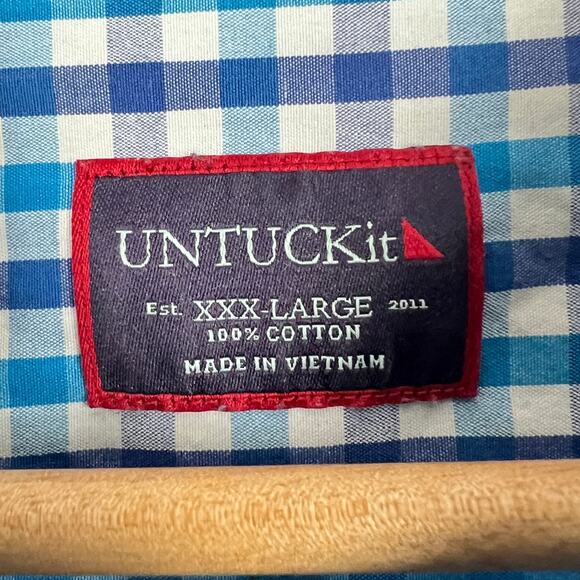 UNTUCKit Mens 3XL Blue Gingham Check 100% Cotton Office Career Work Button Shirt - Picture 4 of 8